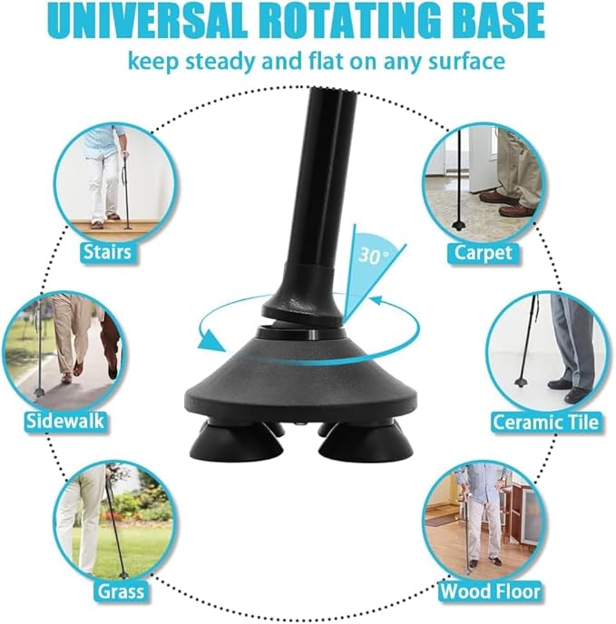 عكاز ذكي قابل للتعديل مصنوع من الالمنيوم وقابل للطي والتكبير أو التصغير مع ضوء