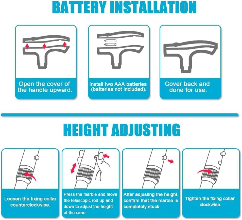عكاز ذكي قابل للتعديل مصنوع من الالمنيوم وقابل للطي والتكبير أو التصغير مع ضوء